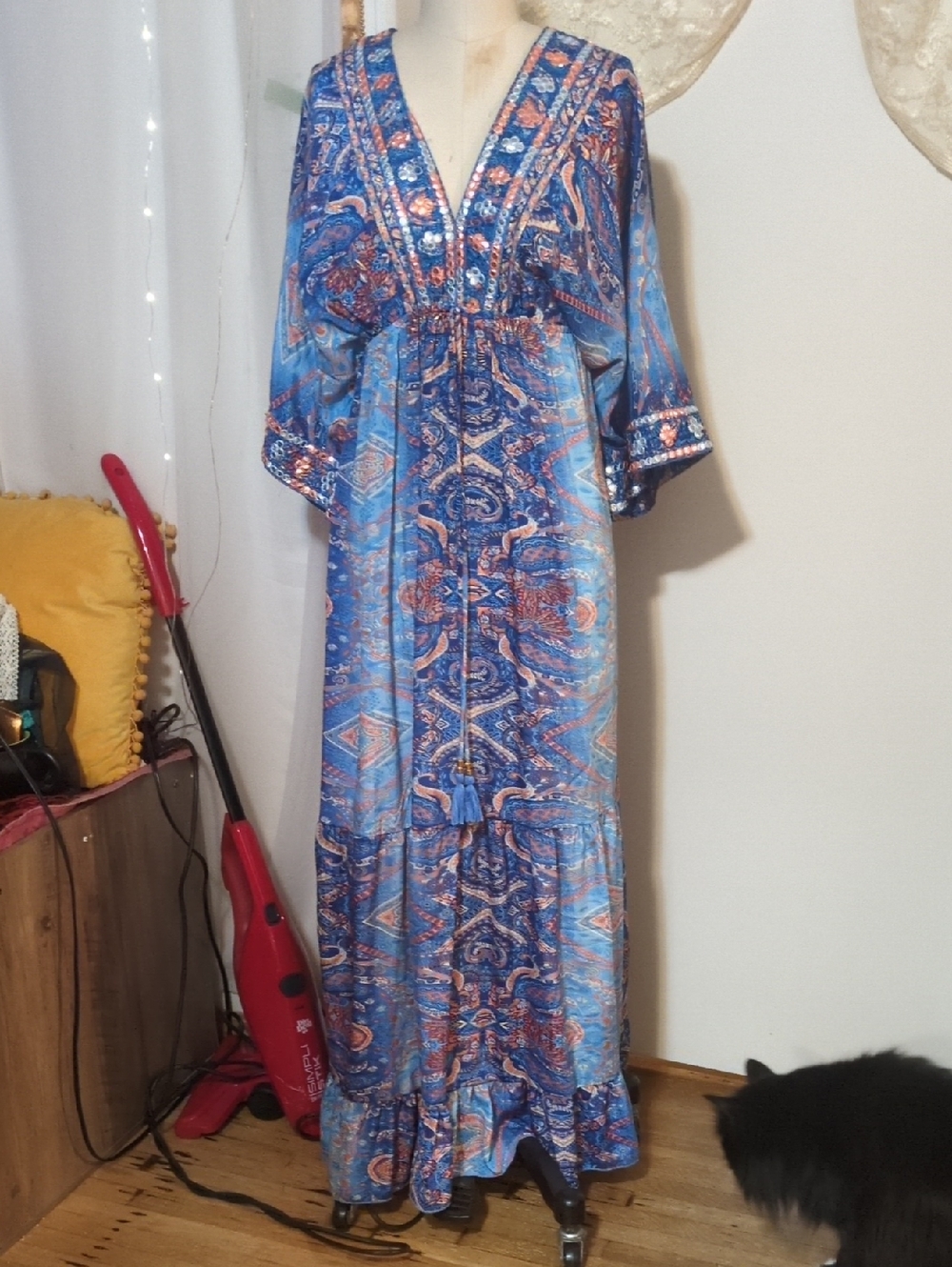 Blue Paisley V-Neck Maxi Dress